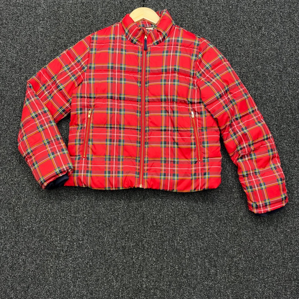 J.Crew Crewcuts Plaid Sherpa Lined Puffer Jacket Kids sz 12 Red holiday winter
